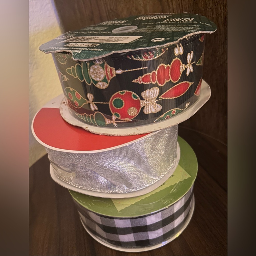 Festive Holiday Ribbon Set - Black, Red, Silver, Green